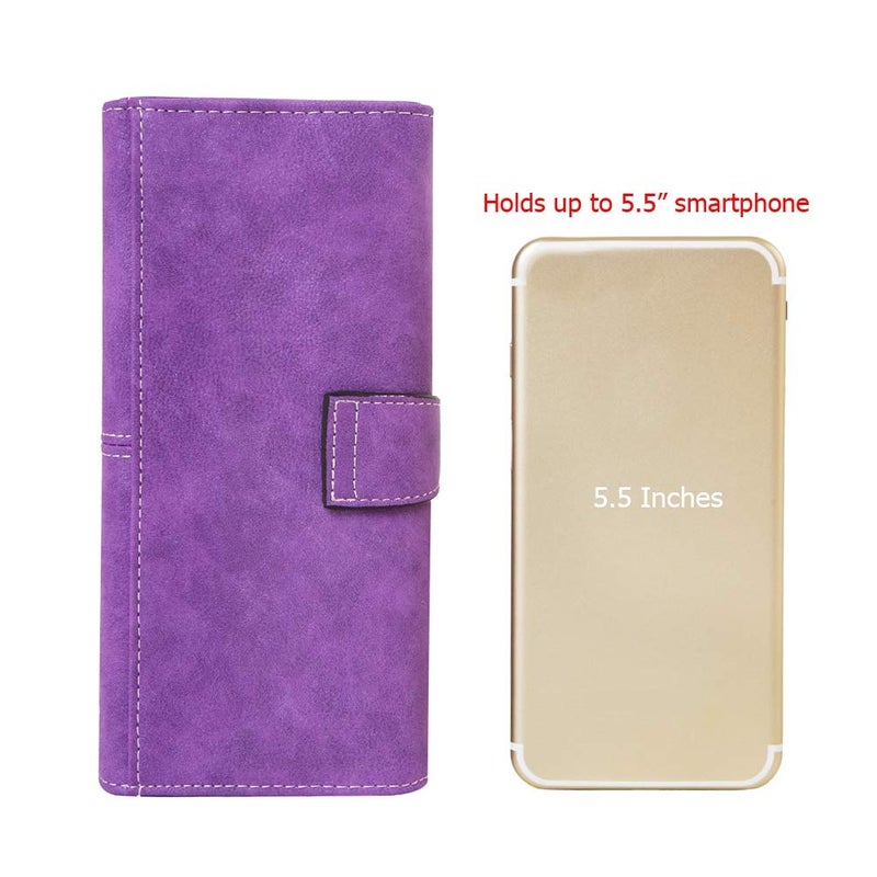 Cynure Women's Vegan Leather 17 Card Slots Card Holder Long Big Bifold Wallet,Purple - Image 5